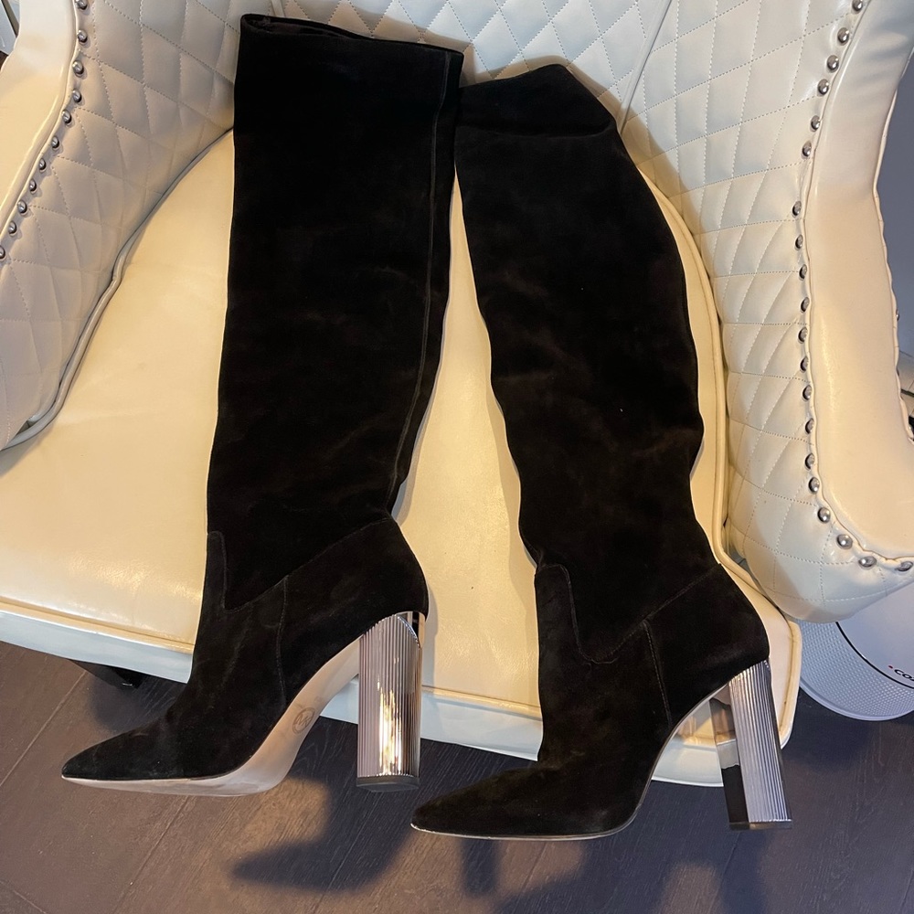 Michael Michael kors black suede over the knee boot with silver heal